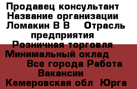 Продавец-консультант › Название организации ­ Ломакин В.В. › Отрасль предприятия ­ Розничная торговля › Минимальный оклад ­ 35 000 - Все города Работа » Вакансии   . Кемеровская обл.,Юрга г.